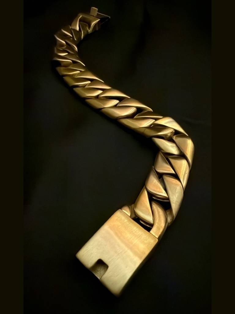 Matte Gold Chunky Cuban Link Bracelet For Men | Stainless Steel : MATB871MGCB