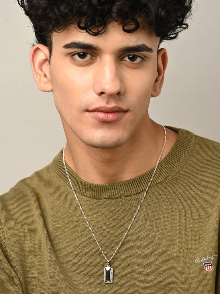 925 Silver Platinum Plated Swiss Zircon Otto Men Pendant Without Chain Gift For Men & Boys : CSMNP24_NOCHAIN