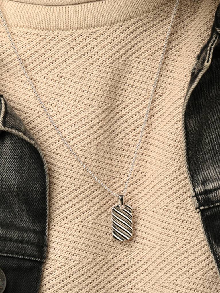 925 Silver Platinum Plated Wave Men Pendant Necklace With Chain Gift For Men & Boys : CSMNP6