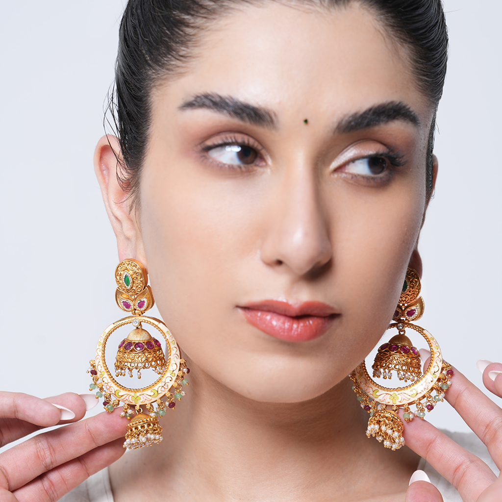 Antique Jhumki Style Meenakari Earrings : CAO0070KLP