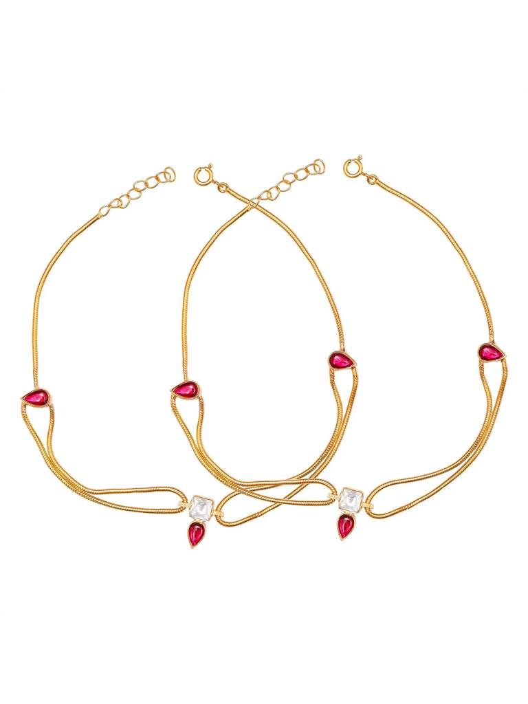 Silver Double Chain Kundan Anklet : U080SO014LA0299