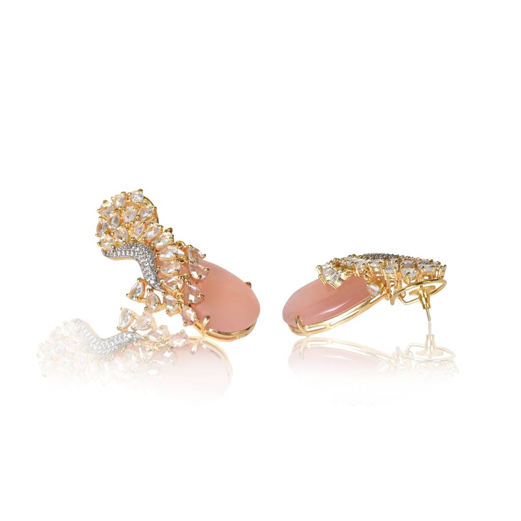 Pink Chalcedony And Zircon Dangler Earrings