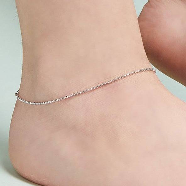 Minimal Tiny Beads 925 Sterling Silver Anklet : ANK-60014-PAIR