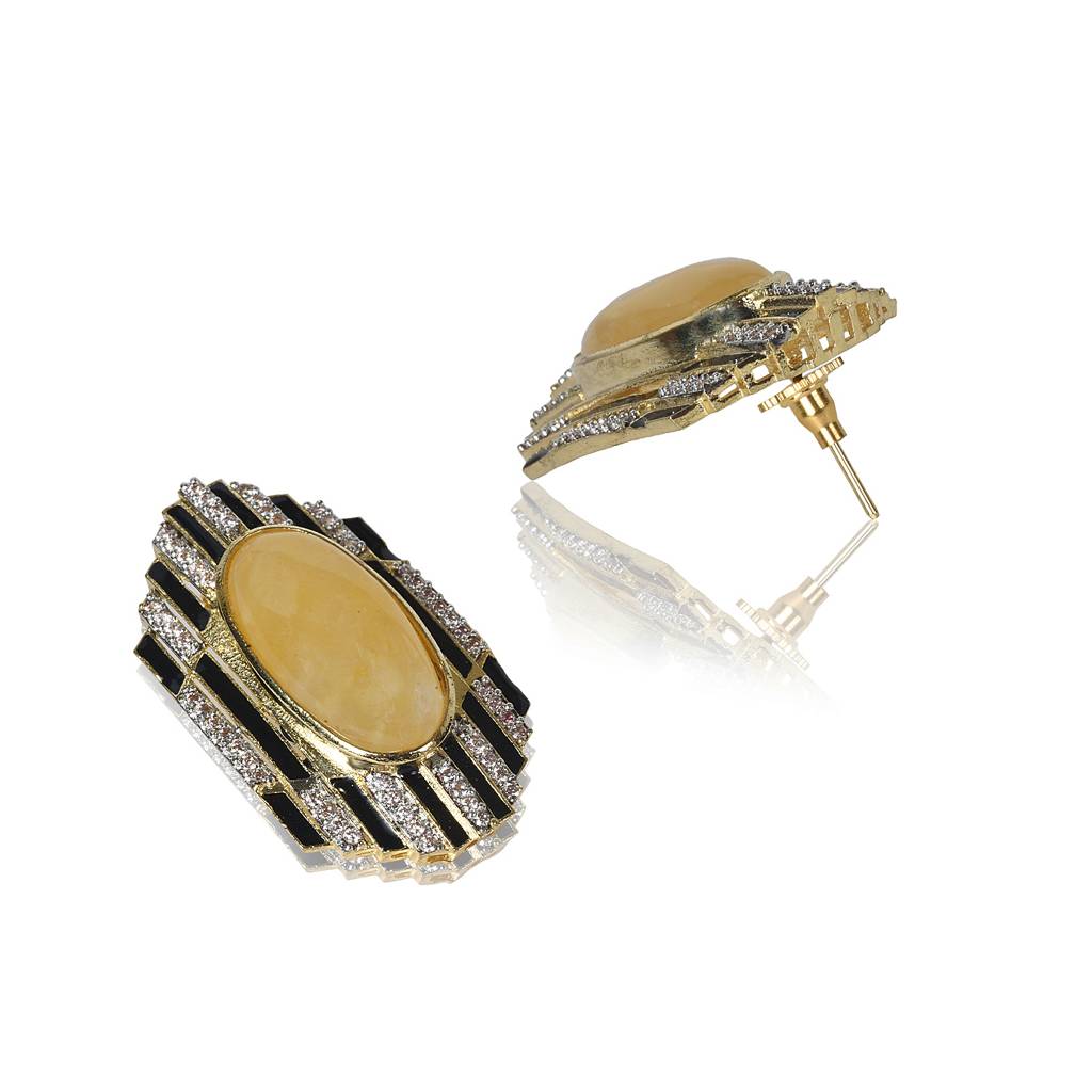 Yellow Aventurine With Black Meena Tops