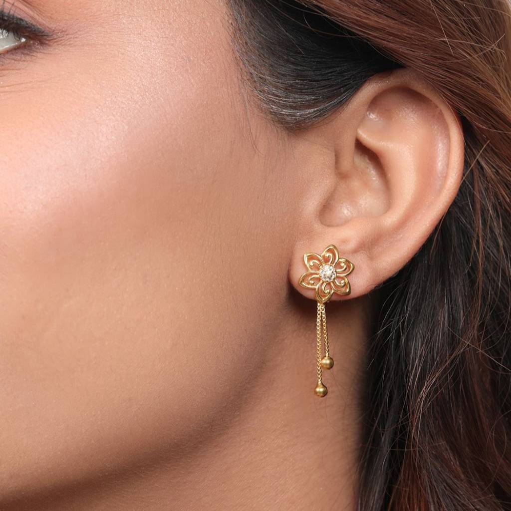 Golden Petals 925 Sterling Silver Gold-Plated Flower Earrings : EAR-20792-G