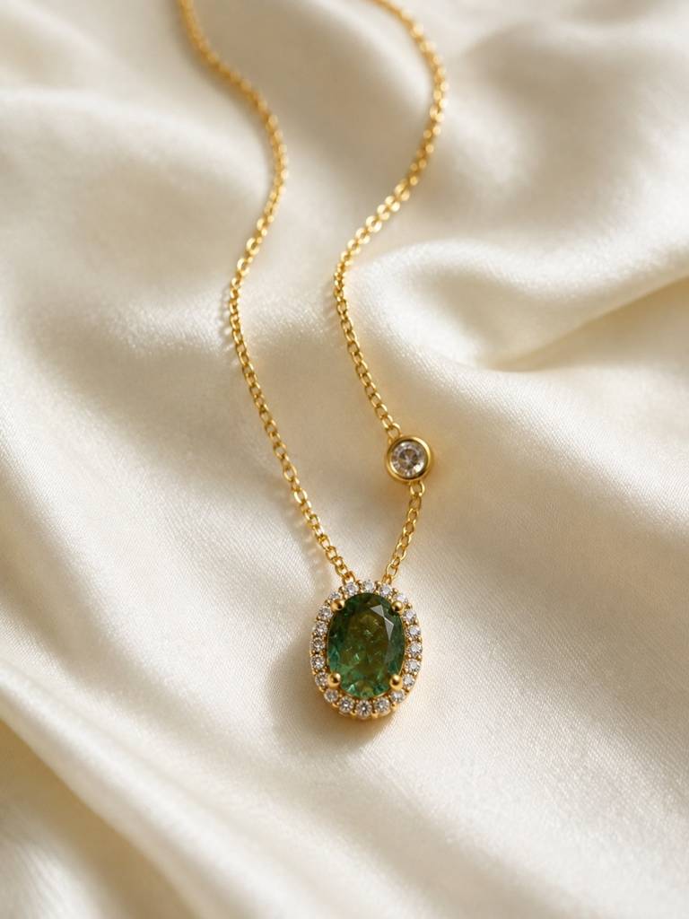 Pino Green Oval Halo Necklace & Earring Set, 18K Gold-Plated : SET1056GRSS