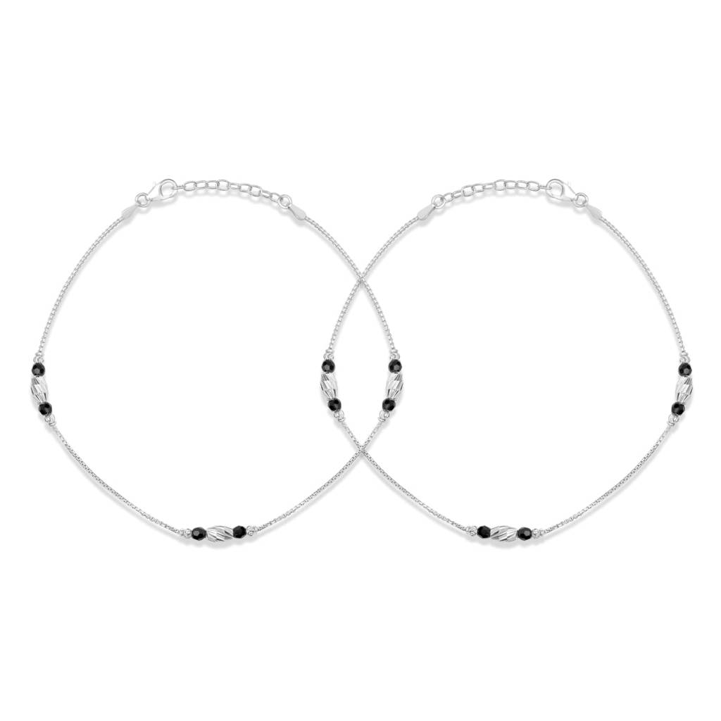 Elegant 925 Sterling Silver Box Chain Anklet : ANK-60400-PAIR-R