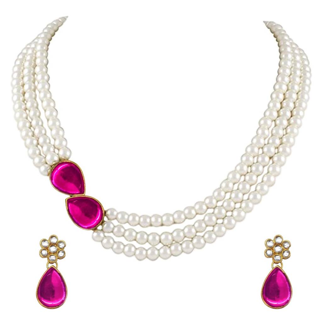 Peora Pearl Mala Rani Pink Necklace & Earrings Gift For Women Girls Traditional Ethnic Jewellery Set : PF26N1145RP
