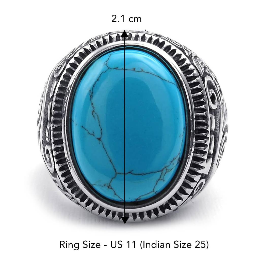Stainless Steel And Turquoise Ring For Men (Blue) : PX9R31T-11