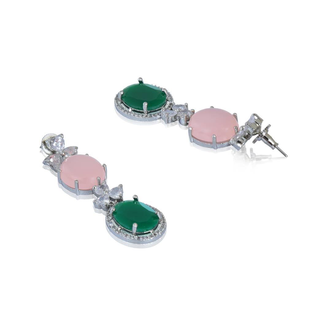 Pink Chalcedony With Green Cut Dangler Earrings : IE806A