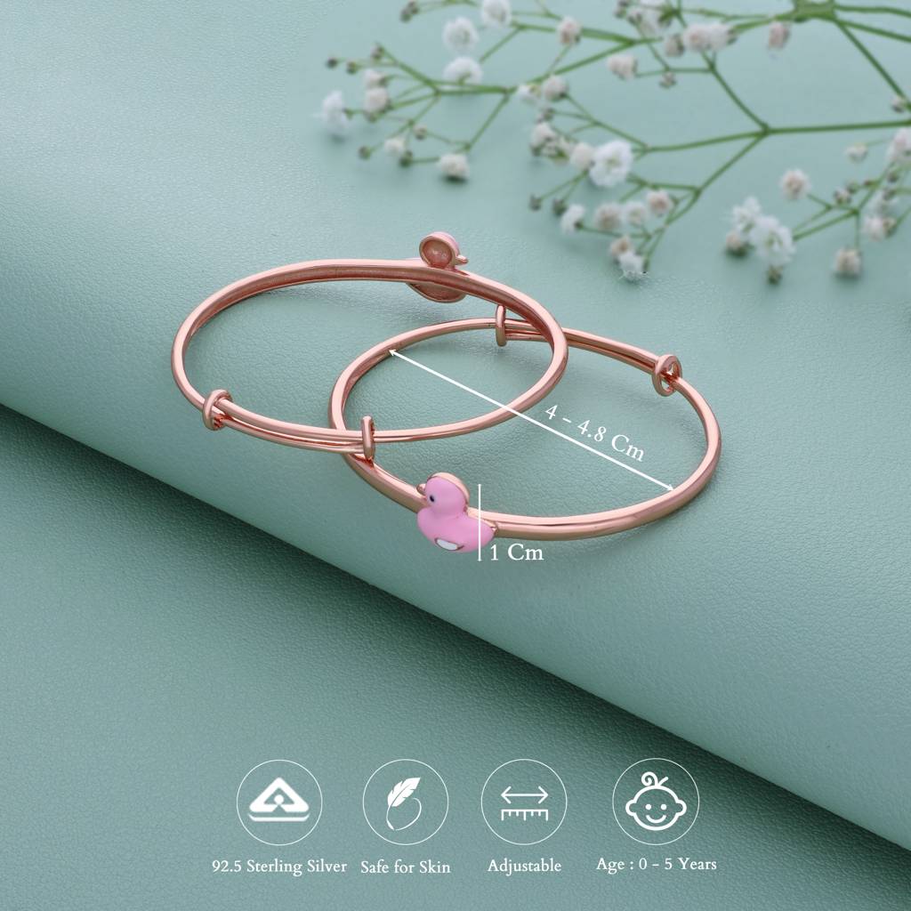 Pinky Duck 18K Rose Gold Polish Silver Kid Bangle(0 - 5Yr) : KB-5