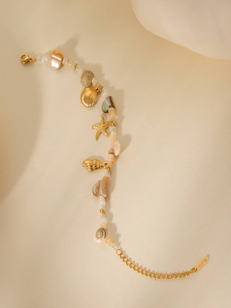 Starfish, Shell & Sea Charms Bracelet 18K Gold Plated Waterproof Anti-Tarnish : AHC0925B0213