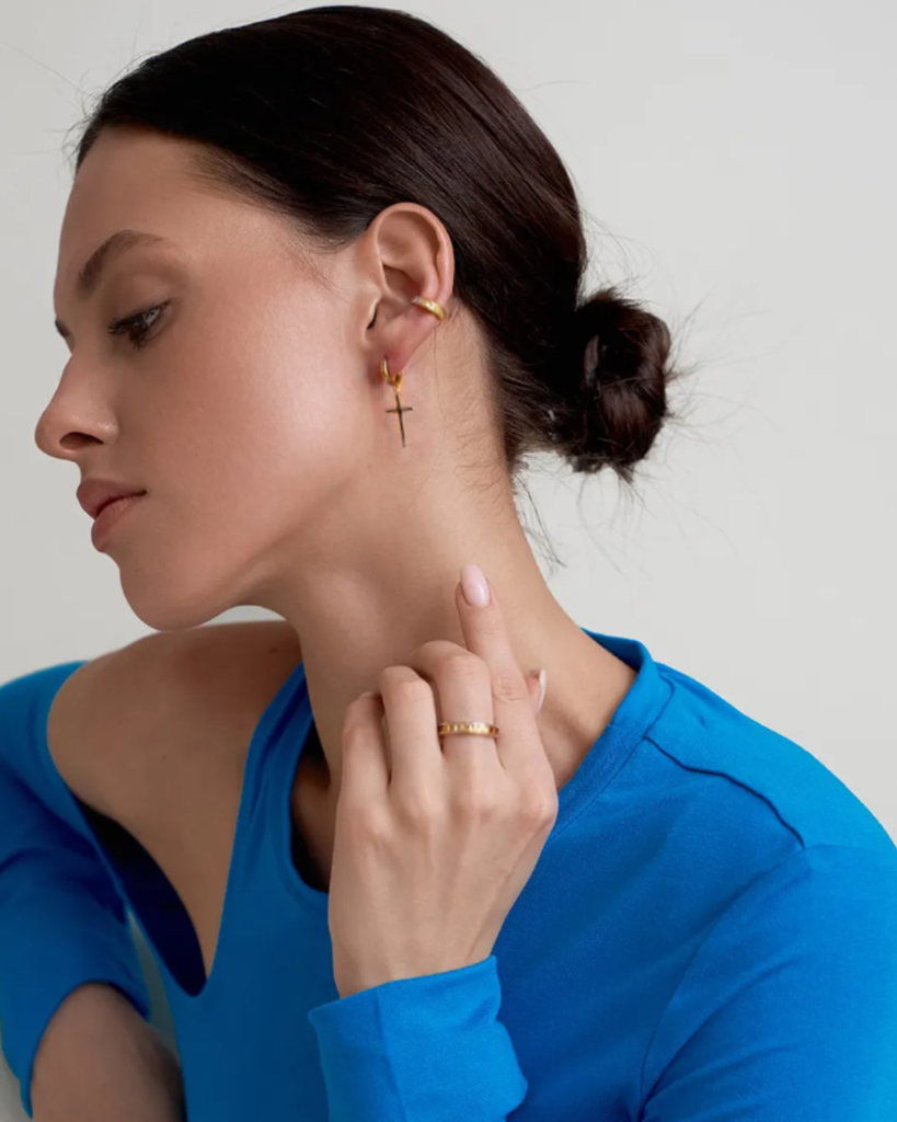 Gold Plated Daily Wear Classic Cross Hanging Hoop Earring : DIMP001