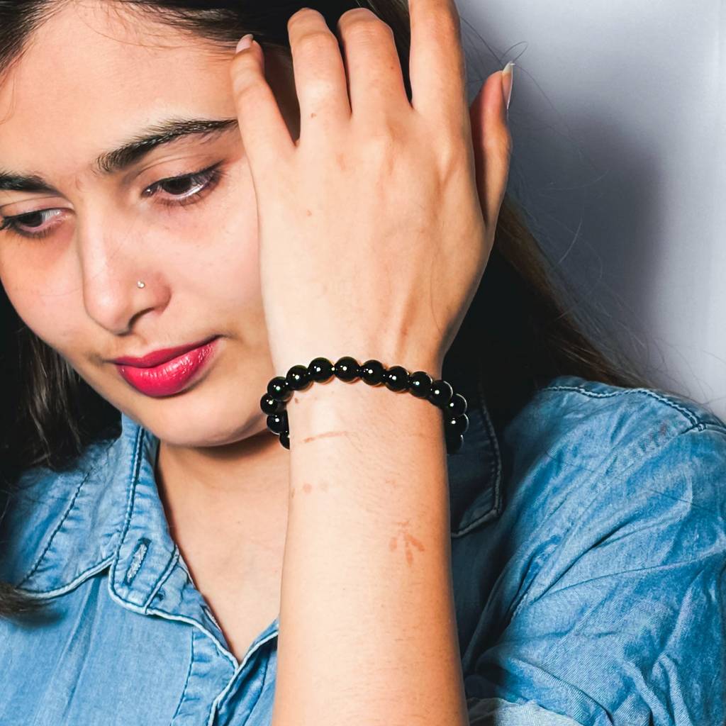 Natural Black Obsidian Bracelet : IS-BR-ST-1138