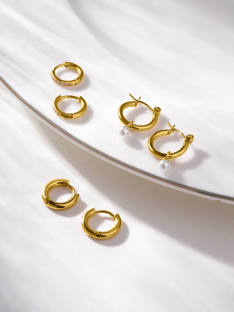 Palmonas Radiant Stack Cz & Pearl Hoop Earring Set For Women - Waterproof & Anti-Tarnish : ER0333