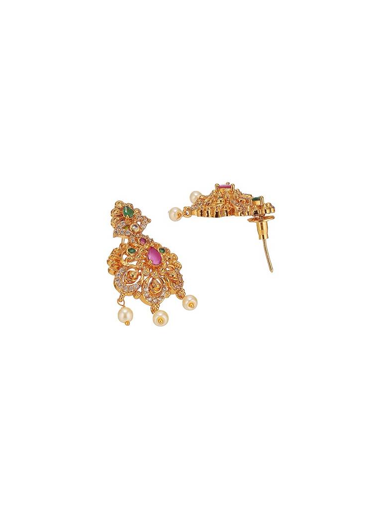 Combo Gold Plated Ad & Pearl Studded Temple Peacock  Bridal  Jewellery Set : SJNK2973