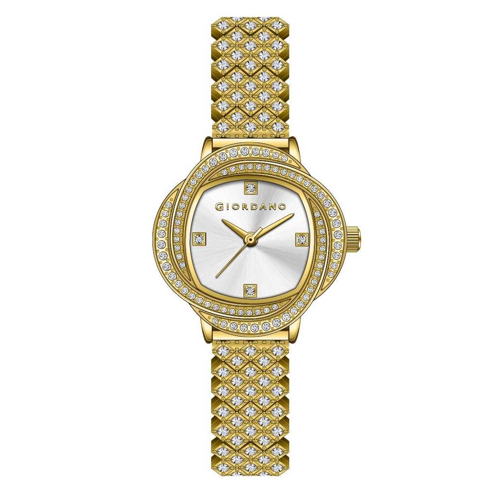 Giordano Luxury Crystal Watch For Women, Stainless Steel Strap, Diamond-Studded Bezel, Elegant Dress Timepiece : GZ-60120-11