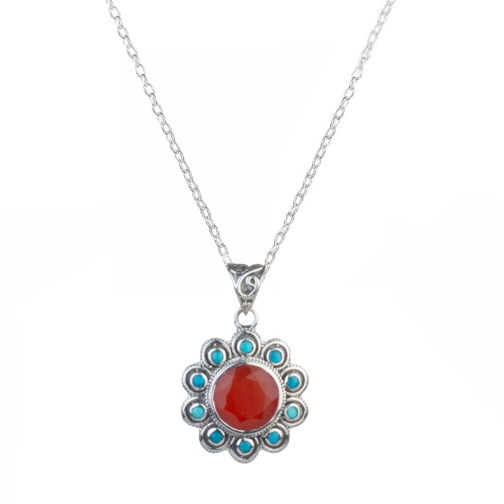 925 Sterling Silver Carnelian Pendant For Women | Orange Gemstone Pendant | Without Chain : FU-0739
