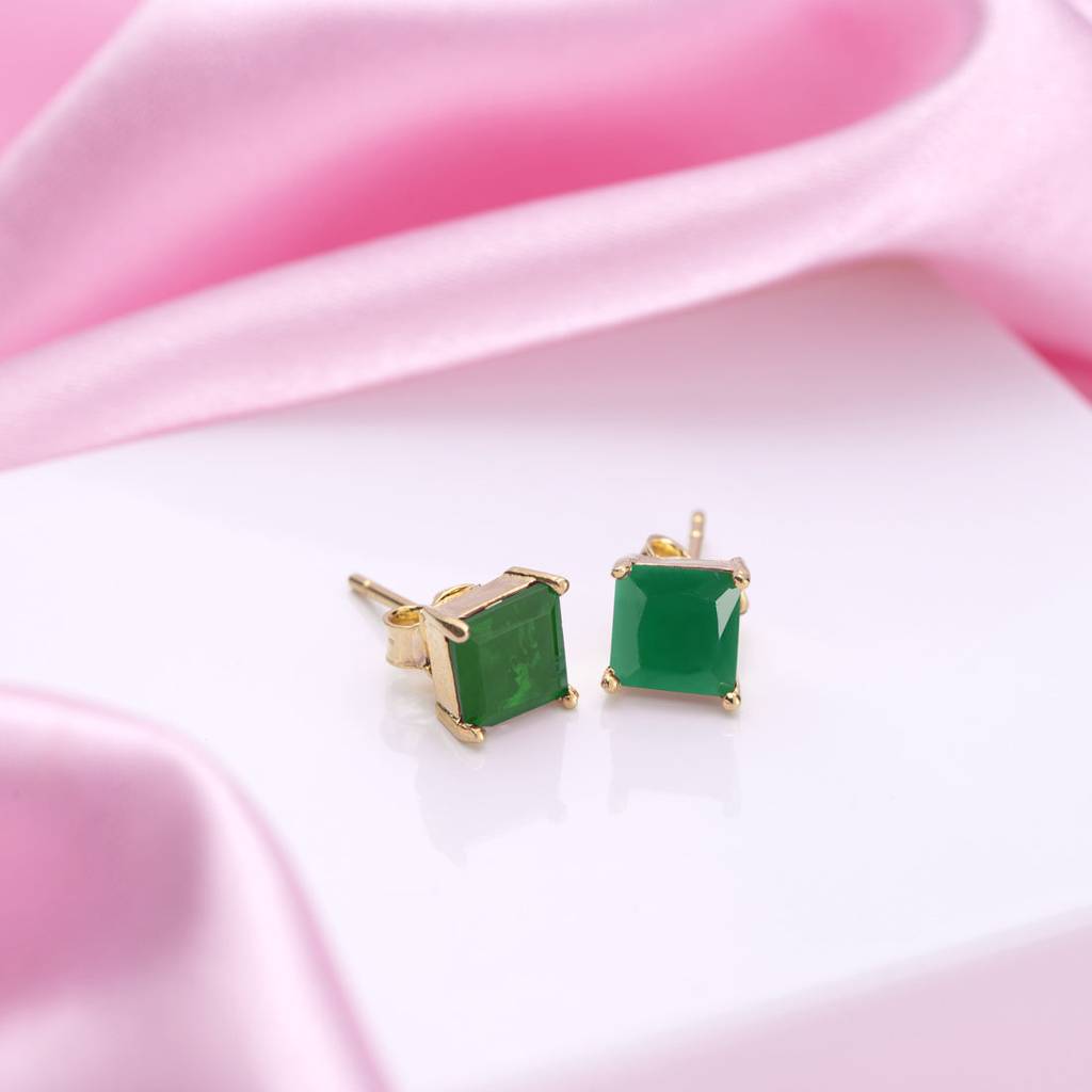 Golden Elegance Gold-Plated 925 Sterling Silver Green Cubic Zirconia Stud Earrings : EAR-20384