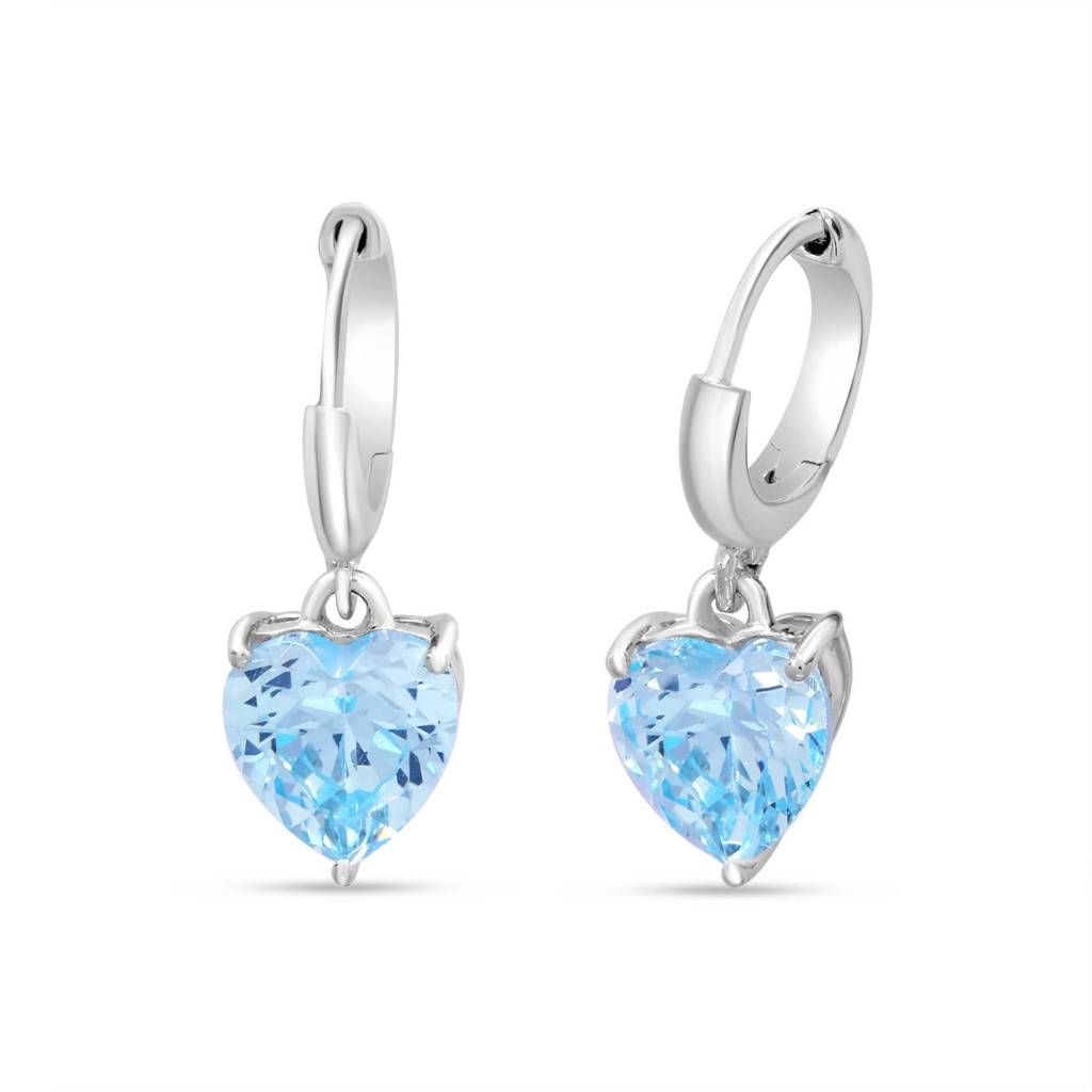 Blue Heart Drop Rhodium Plated 925 Sterling Silver Earrings : EAR-20867-R
