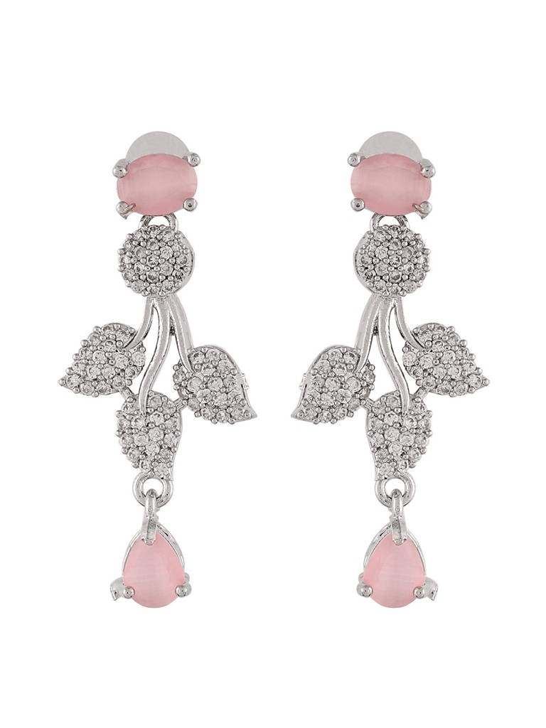 Floral Leaf Pink Crystal Necklace Set With Matching Earrings For Women : Sapna-JS