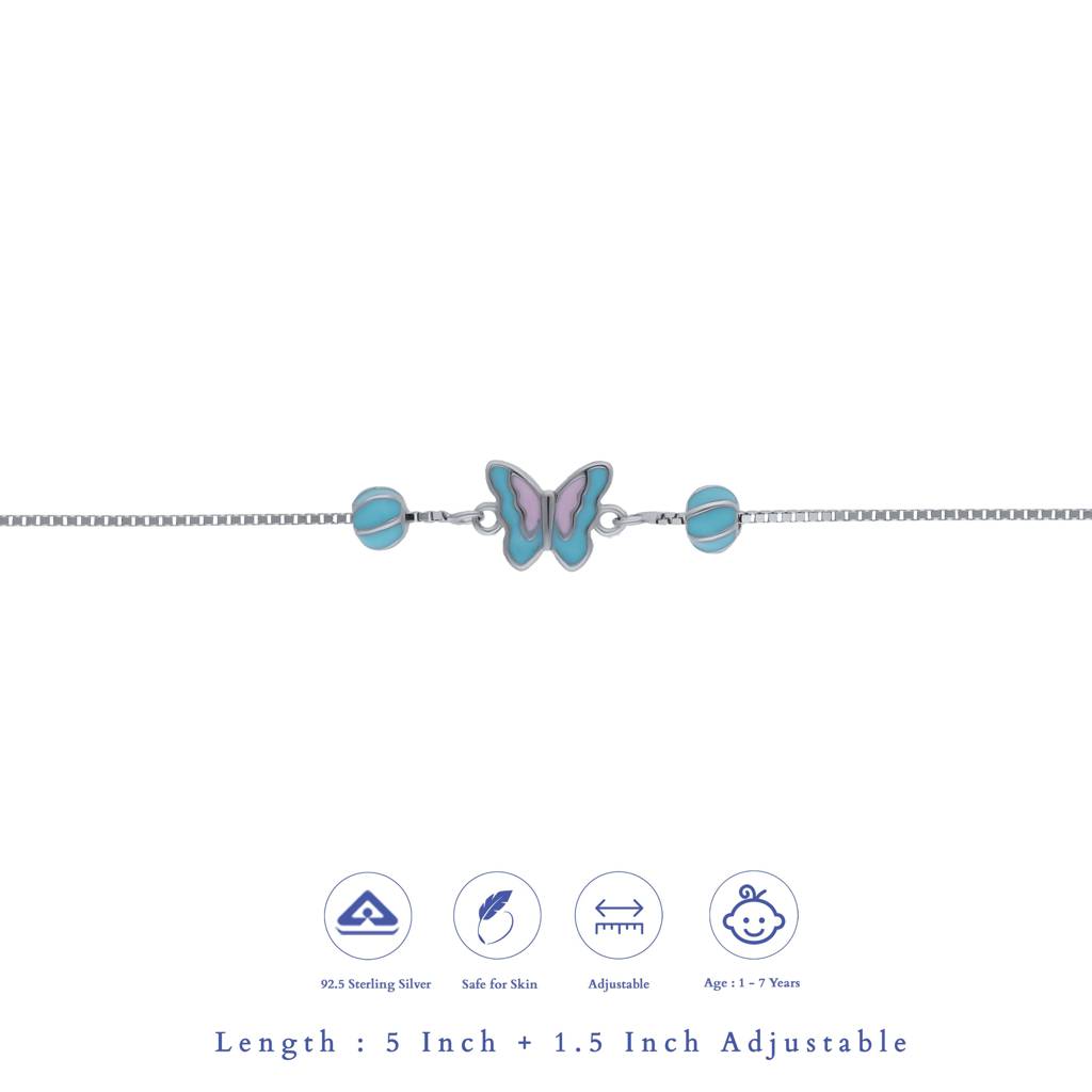 Little Sky Butterfly Kid Silver Bracelet ( 1-7 Yrs) | 925 Hallmark | Adjustable : KB-BR-RH-U-111-S
