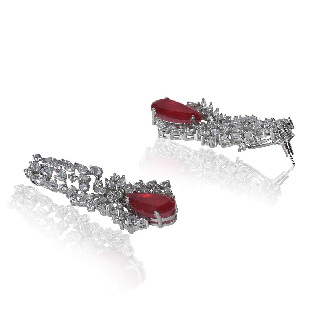 Cocktail Zircon And Red Dangler Earrings