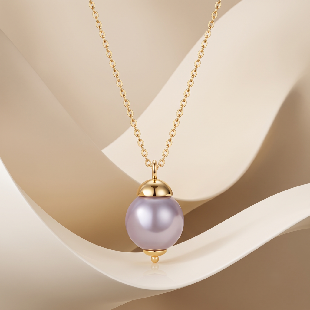 Gold Plated Brass Lavender Pearl Drop Pendant Necklace : SCDELPS0473