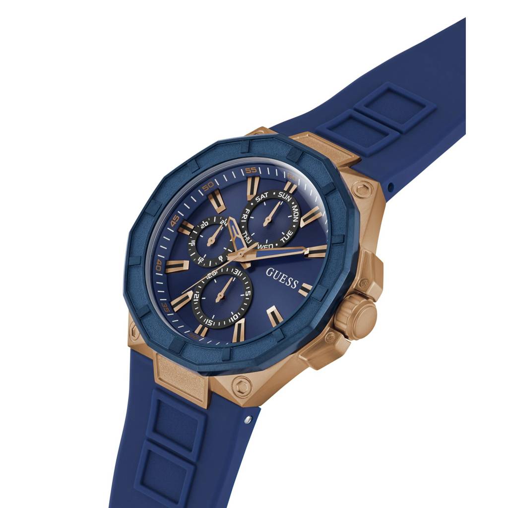 Guess Round 46Mm Blue Dial Analog Men Watch - Gw0803G2 : GW0803G2