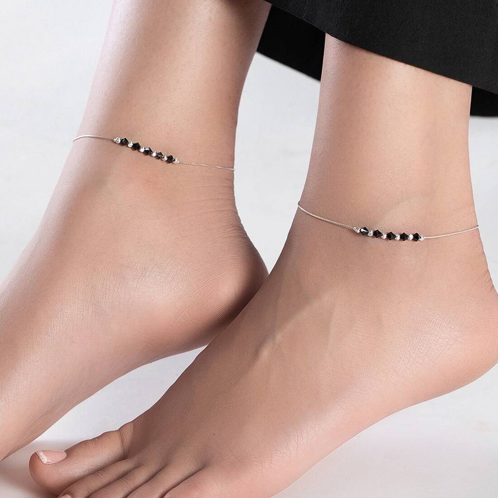 Graceful Whispers Rhodium-Plated 925 Sterling Silver Anklet : ANK-60275-PAIR
