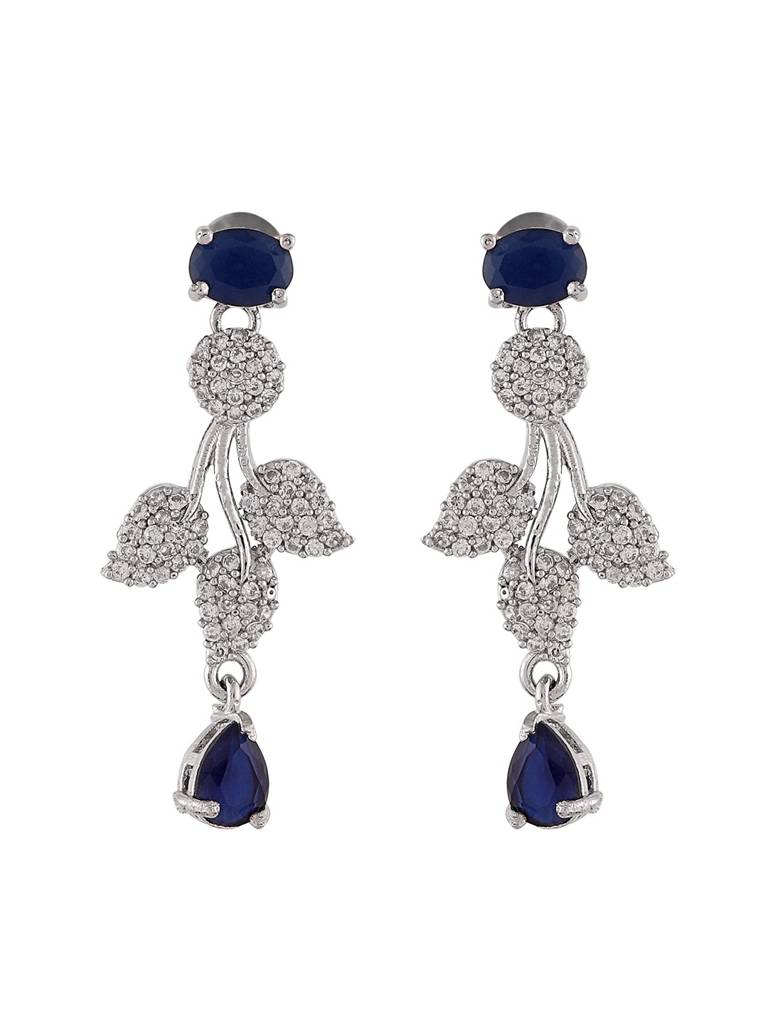 Elegant Blue Crystal Leaf Pattern Jewellery Set With Necklace And Earrings For Party Wear : sherva-JS