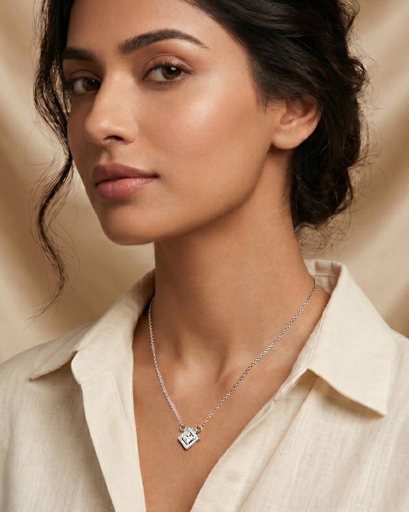 925 Silver Radiant Square Solitaire Pendant Necklace : IS-NC-PC-1182