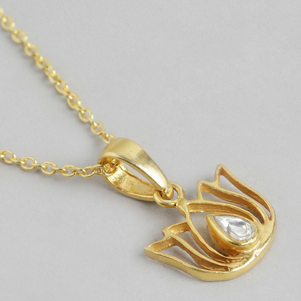 This Lotus, Silver Necklace Is Crafted With Pure 92.5 Silver. The White Kundan Stone Adds A Subtle Glam To The Design. L