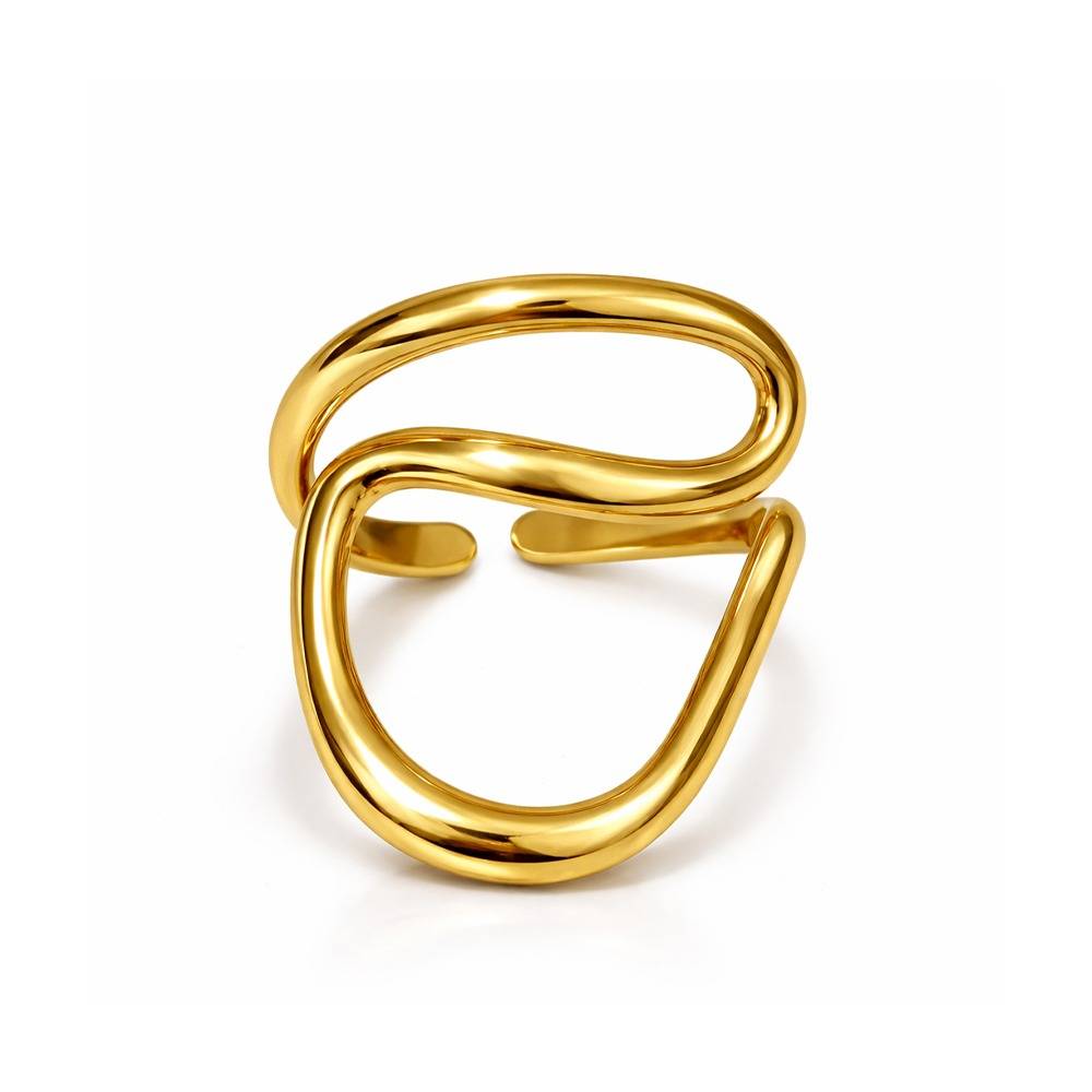 Gold Plated Minimalist Adjustable Statement Ring For Women | Modern Abstract Open Ring : 100688