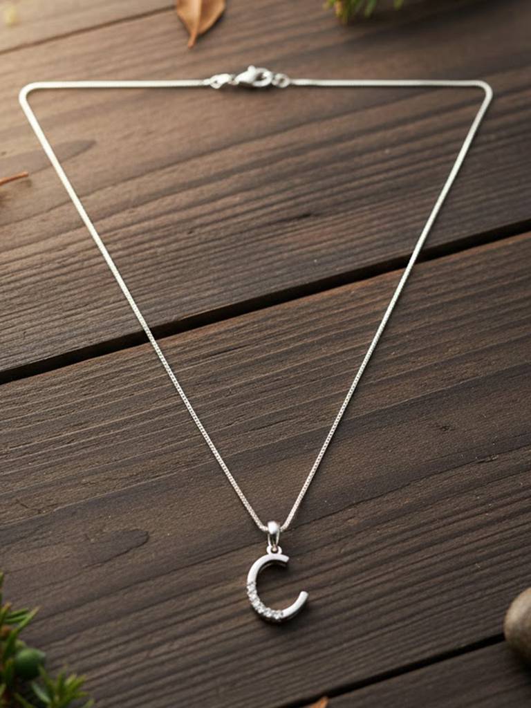 925 Pure Silver Alphabet C Letter Unisex Sterling Silver  Pendant : CP1131