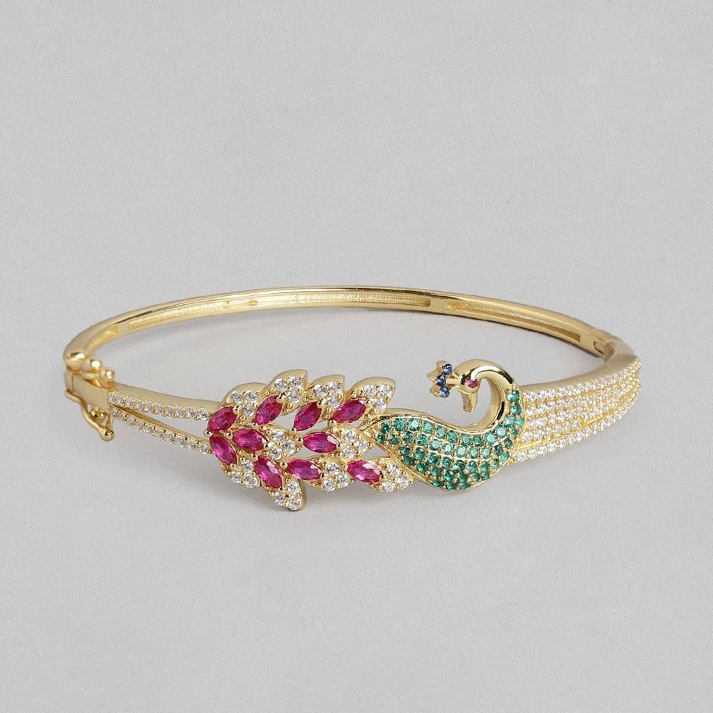 Feathered Fantasy Gold Plated 925 Sterling Silver Peacock Bracelet : BR-80176
