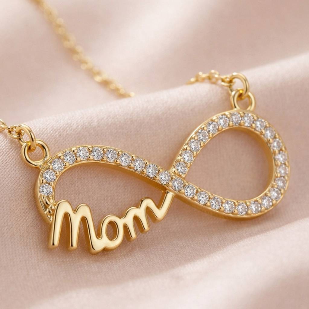 Gold-Plated Sparkling Infinity “Mom” Anti-Tarnish Pendant Necklace : HSPS60MB1555