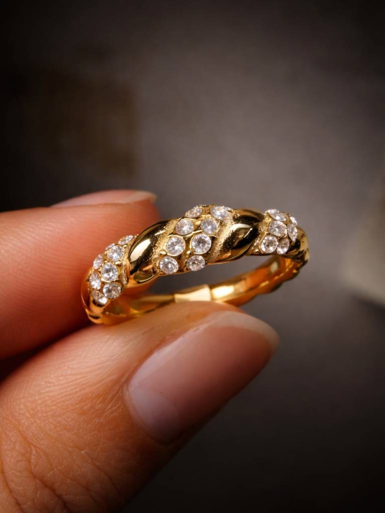 18K Gold Nano Donut Ring – Cz Pave Anti Tarnish Stainless Steel Ring : ATR851NSDR