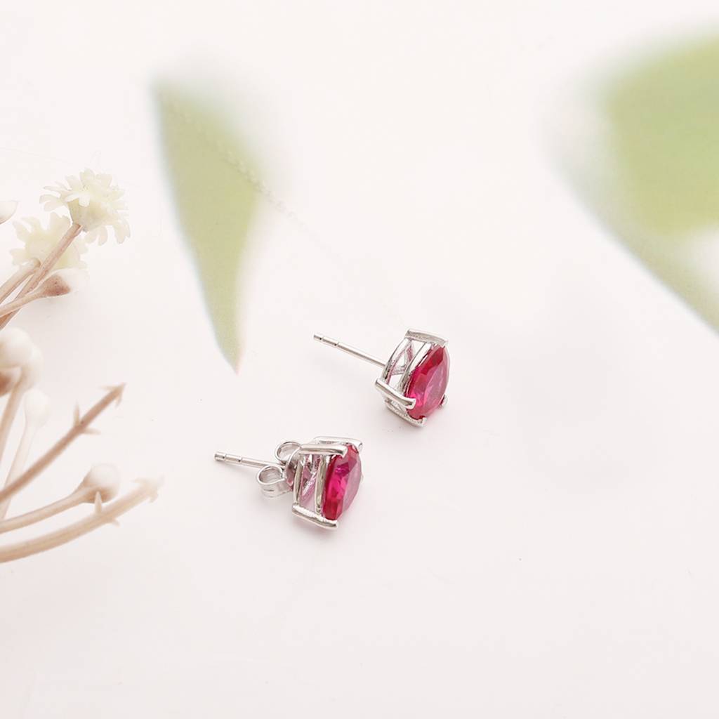 Iski Uski 925 Sterling Silver Ruhi Ruby Drop Earrings