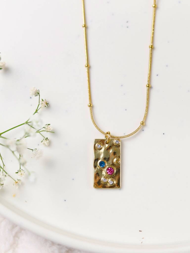 Gold Bar Pendant Chain Â Multicolor Cz Stones, Gold Plated Stainless Steel, Adjustable Length : ATC551GBMC