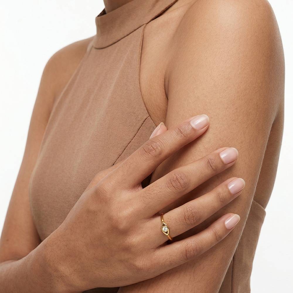 Gold-Plated Evil Eye Crystal Minimal Ring : 1010971