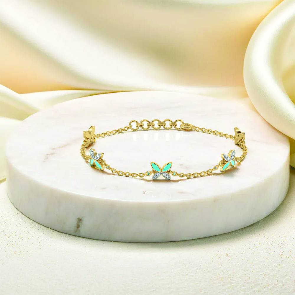 Turquoise Butterfly - Lab Diamond Station Bracelet : LLBR0100