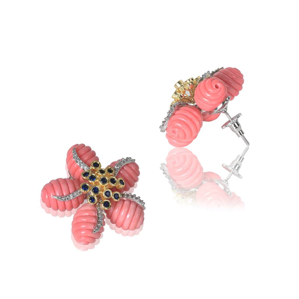 Flower Coral And Blue Tops Earrings