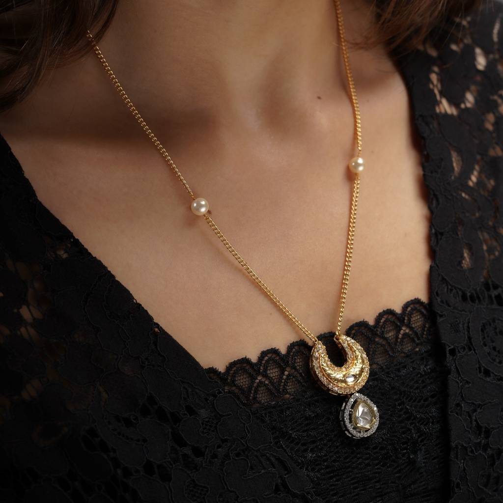22Kt Gold-Plated Moonlit Polki Necklace : P12019