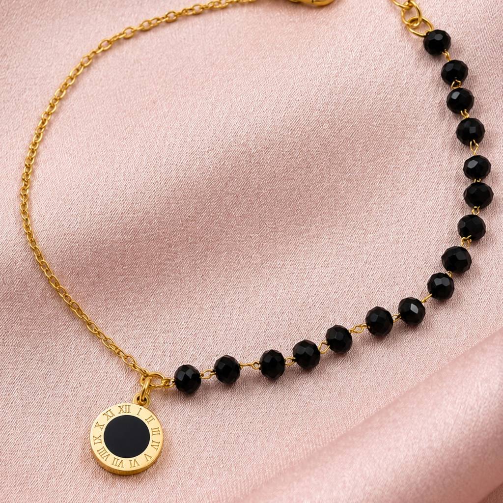 Half Beaded Roman Dial Chain Anti-Tarnish Bracelet : JW-HSPS60MB2084