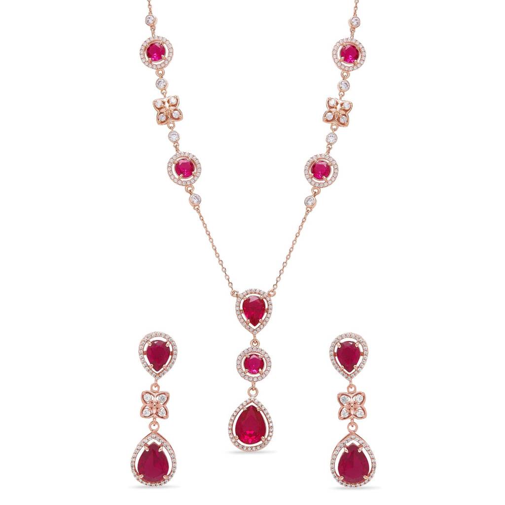 Blossom Bloom 925 Sterling Silver Rose Gold-Plated Jewellery Set : JS-70172-RG