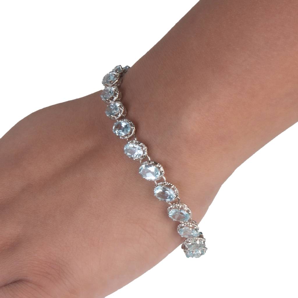925 Sterling Silver Blue Topaz Bracelet For Women | Elegant Gemstone Bracelet For Daily & Party Wear : FU-0980