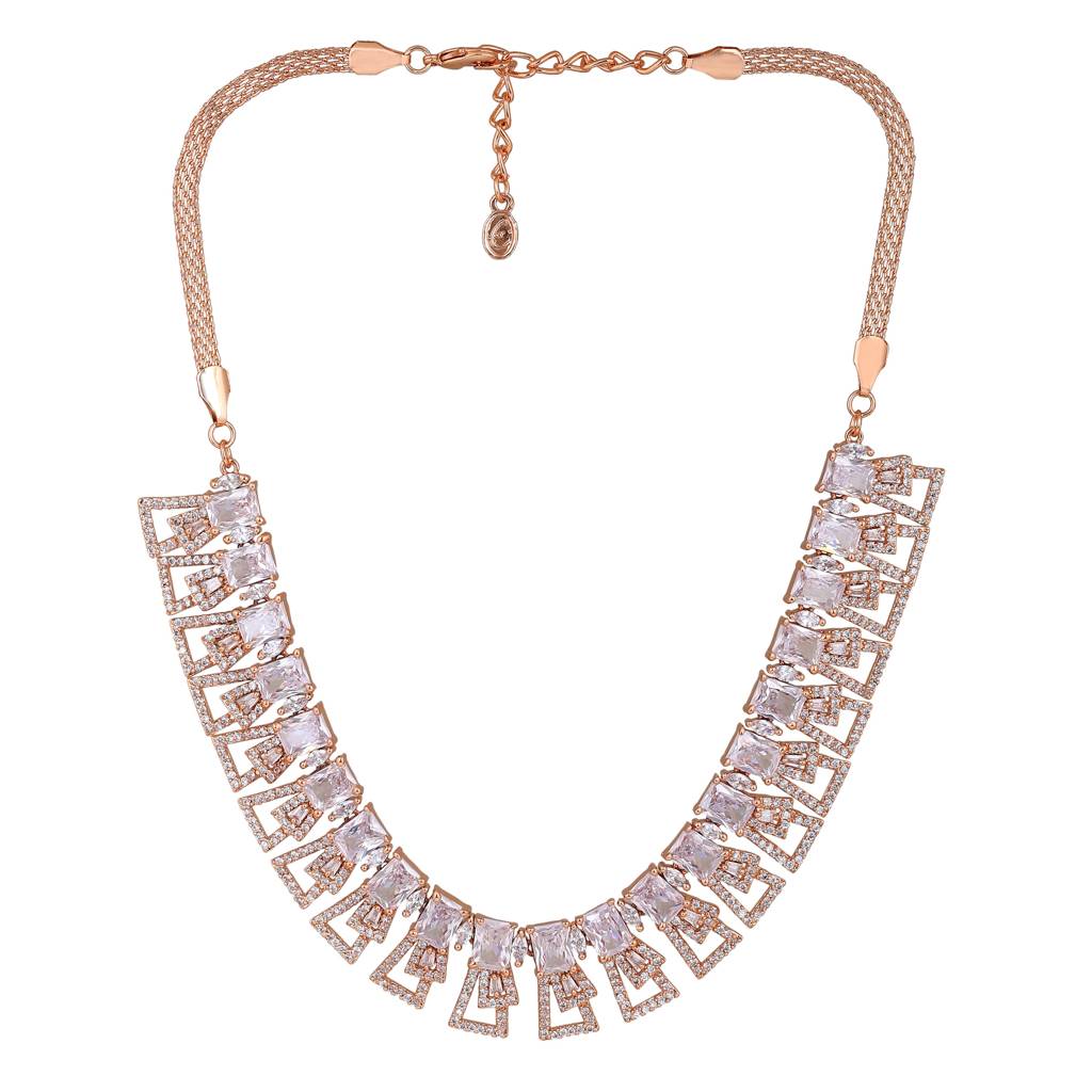 Estele Rose Gold Plated Gorgeous American Diamond Necklace Set For Women : AD-749-RGWENKER