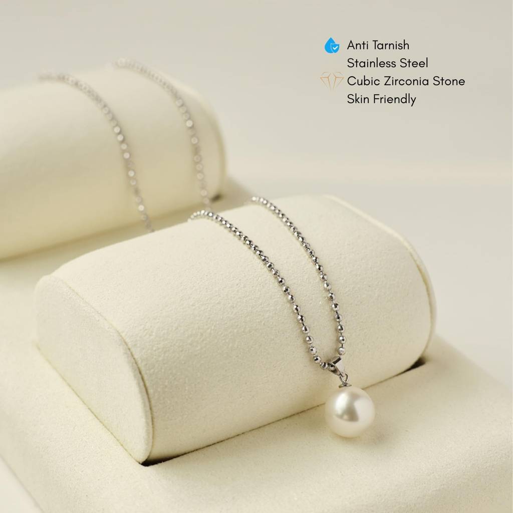 Single Pearl Bead Chain Necklace : NC_SS_SglPrl_Slv