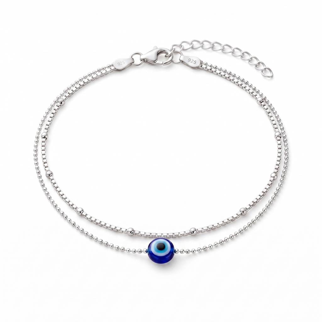Double-Chain Evil Eye Protection Bracelet : BR1156